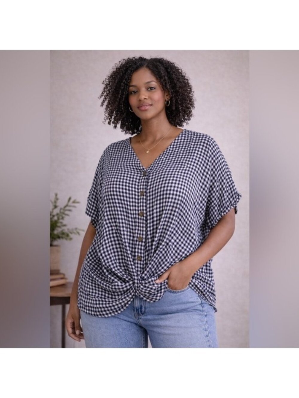 mySTYLE Gingham Twist Front Blouse – Size 2X